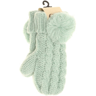 Kids CC Solid Pom Fuzzy Lined Mittens