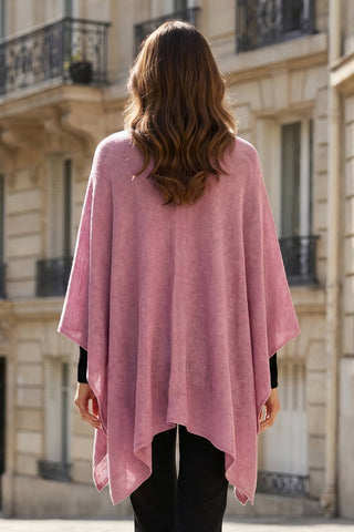 Dear Scarlett cozy sweater knit poncho in mauve pink, back view