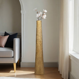 Sagebrook Home - Metal Ribbed Textured Finish Floor Vase - Gold, 58 in.