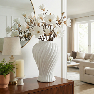 Sagebrook Home - Decorative Jar - White Ceramic Swirl Tall Lidded, 20 in.