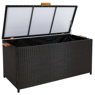 Sunnydaze Decor - Resin Wicker Storage Deck Box with Handles - Black