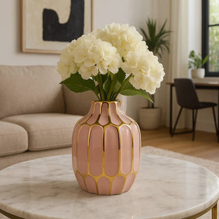 Sagebrook Home - Decorative Vase - Blush/Gold Ceramic Bud Abstract Modern,8in