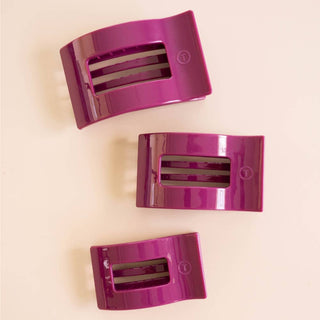 Teleties small flat rectangle hair clip in Mulberry berry purple, shown as a set