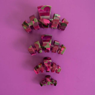 Teleties medium classic claw clip in Garden Glam print, front view