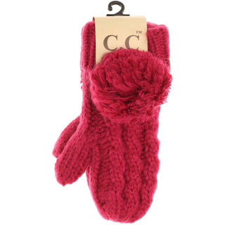 Kids CC Solid Pom Fuzzy Lined Mittens