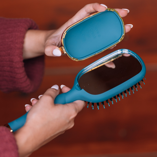 Teleties boar bristle hair brush in Teal With It, front view