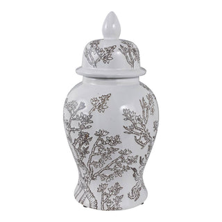 Sagebrook Home - Decorative Jar - White/Brown Ceramic Cherry Blossom, 15 in.