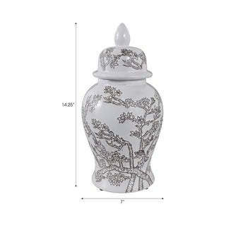 Sagebrook Home - Decorative Jar - White/Brown Ceramic Cherry Blossom, 15 in.