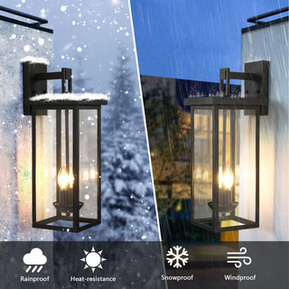 39F Inc. - 22' Dusk-to-Dawn Outdoor Wall Lantern, Matte Black 2-Light
