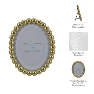 Sagebrook Home - Photo Frame - Gold Glass Matted Round Beaded, 7x9 in.