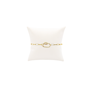 The Charm Bar Company - Gold Ashley (Box) Paperclip Chain Charm Bracelet with Clear Cubic Zirconia Small Gabi Carabiner