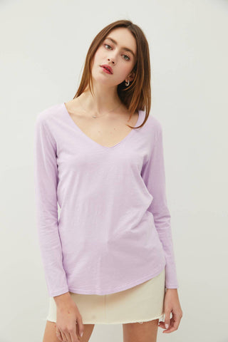 COTTON V-NECK LONG SLEEVE T-SHIRT
