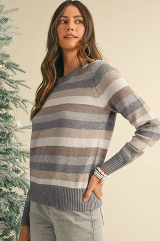 Robin Striped Sweater: Gray Stripe / S