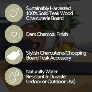 Nordic Teak - Nordic Style Teak Charcoal Charcuterie/Cutting Board 24"