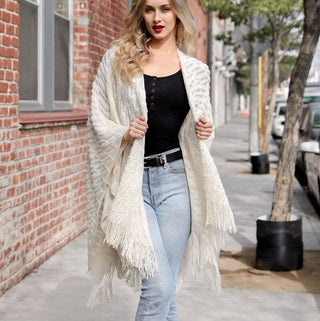 Fringe Knit Body Wrap Cardigan scarf style