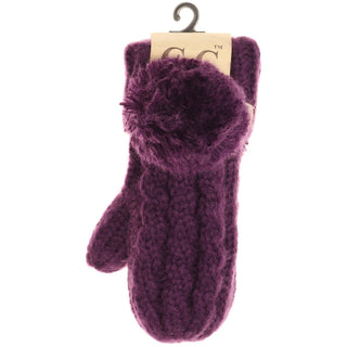 Kids CC Solid Pom Fuzzy Lined Mittens