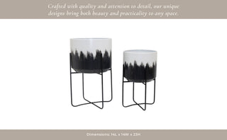 Sagebrook Home - Plant Pot Set of 2 - White Metal Ombre on Stands, 11/15 in.
