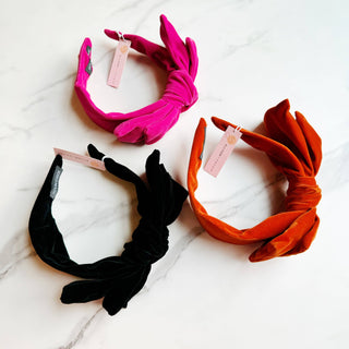 Structured Velvet Bow Headband: Black