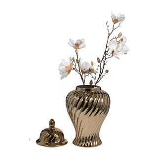 Sagebrook Home - Decorative Jar - Gold Ceramic Swirl Tall Lidded, 20 in.