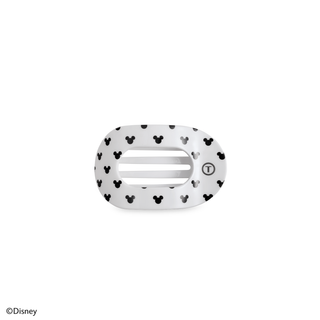 White Mickey Mouse outline flat round hair clip with silver bar.