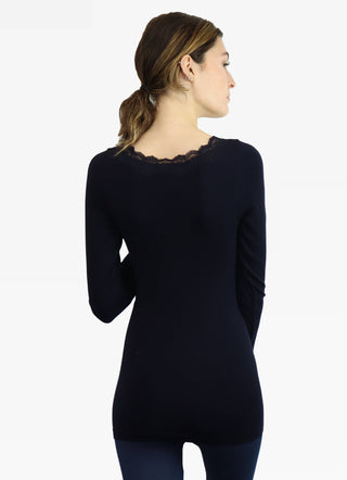 ELIETIAN - Lace Trim Long Sleeve - Dusty Rose