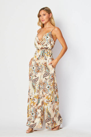 Tan Floral Print Jumpsuit