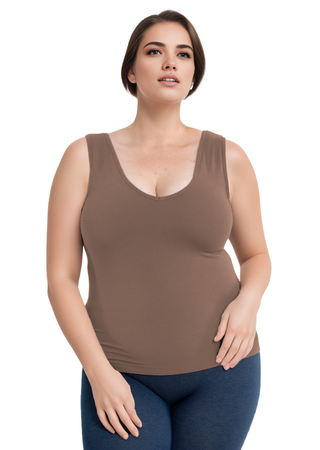 Built-In-Bra Tank - Curvy Fit: Toffee