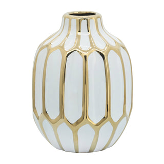 Sagebrook Home - Decorative Vase - White/Gold Ceramic Bud Abstract Modern,8in