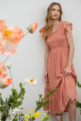 SCOOP RUFFLE MAXI DRESS: PINK