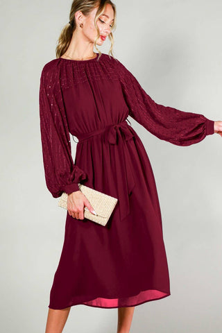 Sequin Embroidered Wine Dress