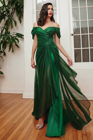 OFF THE SHOULDER GLITTER GOWN
: Emerald / 8