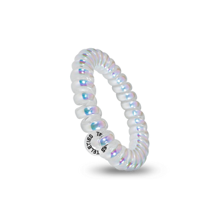 TELETIES large iridescent spiral hair tie, close-up loop view