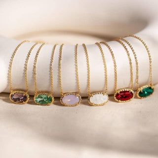 OVAL GEMSTONE CHARM PENDANT NECKLACE