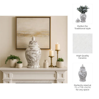 Sagebrook Home - Decorative Jar - White/Brown Ceramic Cherry Blossom, 15 in.