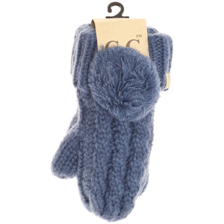 Kids CC Solid Pom Fuzzy Lined Mittens