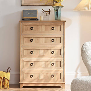 ShipItFurniture - Farmhouse Style 5 Drawer Dresser 42 Inch Tall Rustic Finish