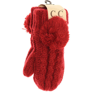 Kids CC Solid Pom Fuzzy Lined Mittens