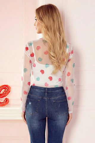 1 the Woman Sheer Mesh Valentine Long Sleeve Top