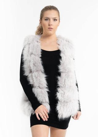 Posh Faux Fur Vest: Beige