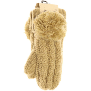 Kids CC Solid Pom Fuzzy Lined Mittens