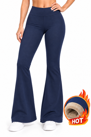 Color 5 fur lined faja flare pants, shown in navy with thermal lining