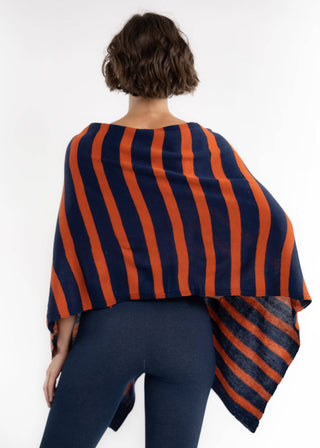 Elietian Line Up Striped Poncho – orange and navy striped poncho with wide draped back panel