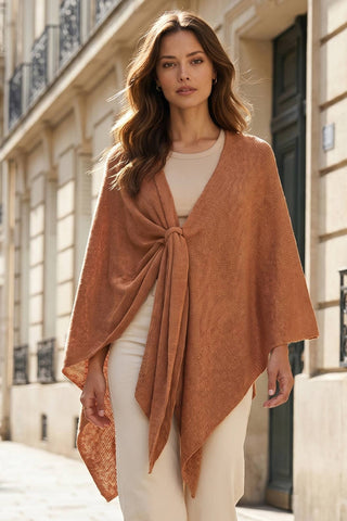 Dear Scarlett cozy sweater knit poncho in Toffee tan