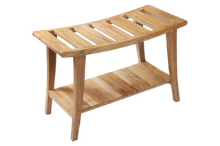 Nordic Teak - Nordic Style Solid Teak Asian Style Bench with Shelf