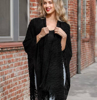 Fringe Knit Body Wrap Cardigan scarf style