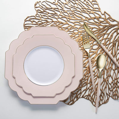 Scalloped Blush • Gold Plastic Plates | 10 Pack: 10.7" Dinner Plates / 10 Plastic Plates