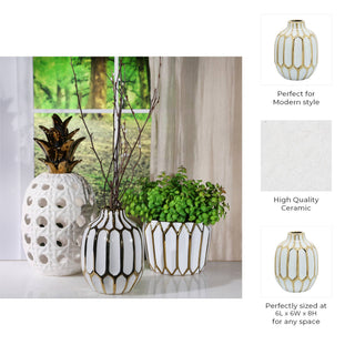 Sagebrook Home - Decorative Vase - White/Gold Ceramic Bud Abstract Modern,8in