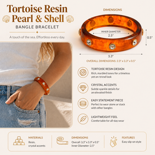 Tortoise Resin Crystal Stud Bangle Bracelet