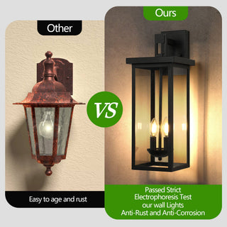 39F Inc. - 22' Dusk-to-Dawn Outdoor Wall Lantern, Matte Black 2-Light