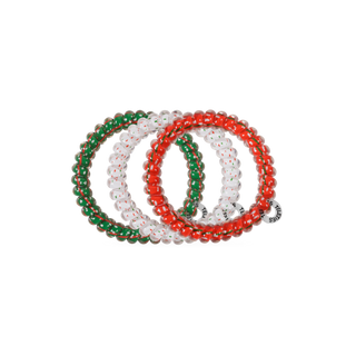 TELETIES coiled hair tie with red, green, and white striped bead segments